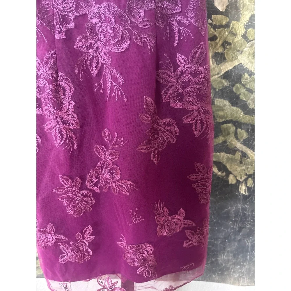 Marchesa Notte Fuchsia Ombre Floral Lace Sheath Dress Strappy V-Neck Cocktail - Picture 8 of 10